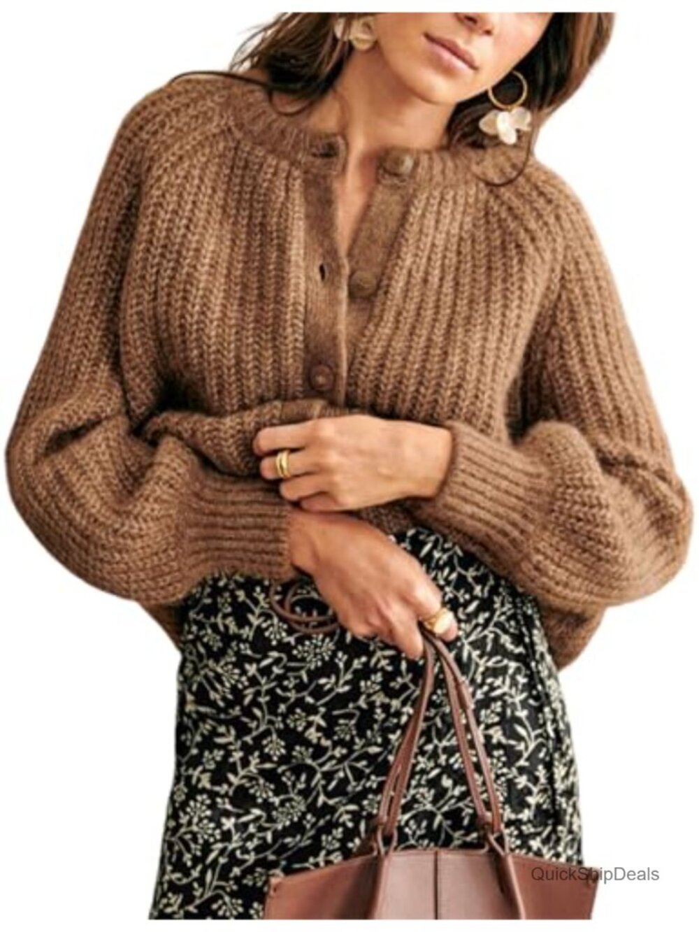 Women's Chunky Knit Button Down Cardigan Sweater Long Sleeve Loose